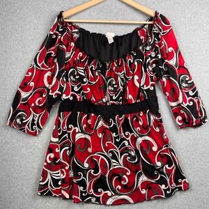Vintage Venezia Blouse Womens 14/16 XL Red Paisley Babydoll Smocked Top Y2K Boho